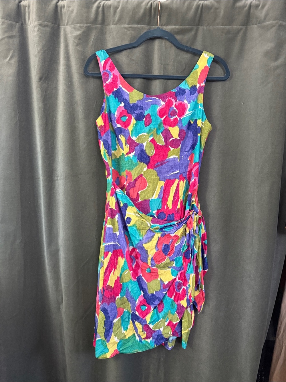 Dawn Joy Fashions Vintage Multicolor Floral Sleeveless Silk Wrap Dress Size Sma